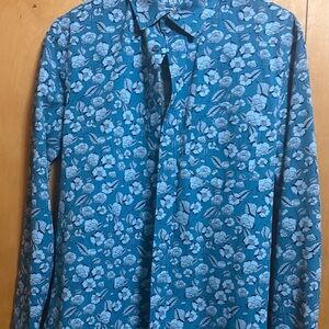 Apt. 9 Teal Blue Floral Dress Shirt